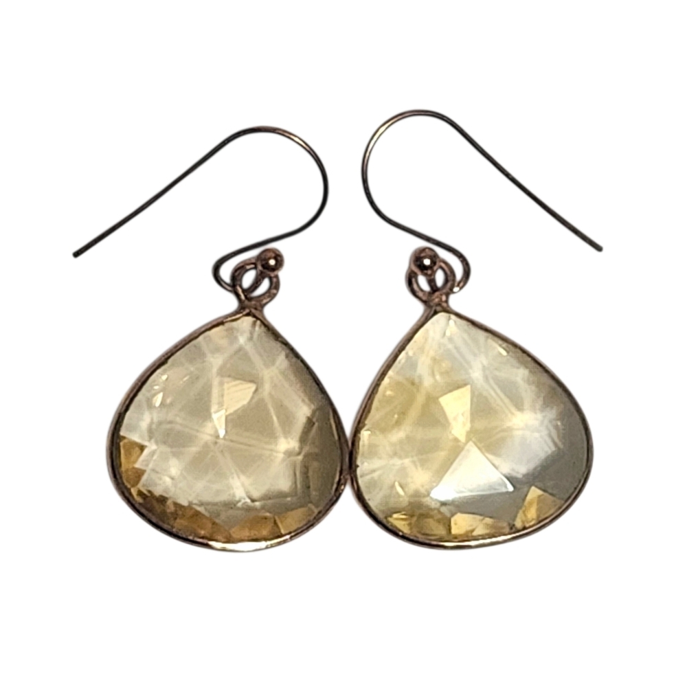 Citrine Pear Solitaire Rose Over Sterling Silver Dangle Earrings